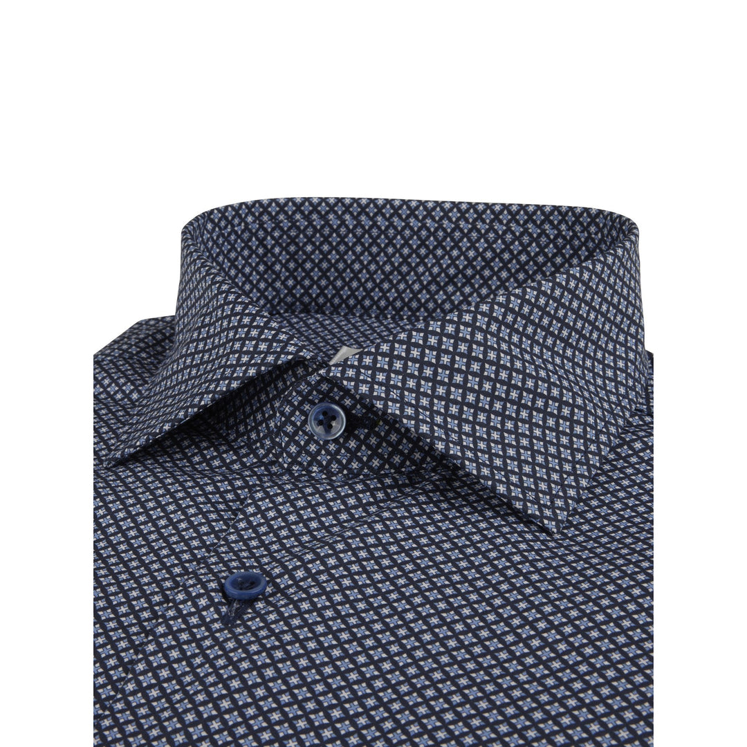 Navy Blue Patterned Poplin Fitted Body Shirt - Stenströms - Boutique Jacques Last Call