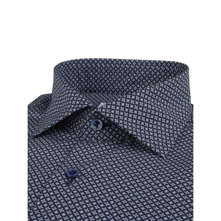 Navy Blue Patterned Poplin Fitted Body Shirt - Stenströms - Boutique Jacques Last Call