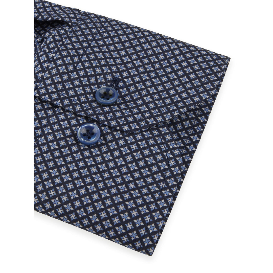 Navy Blue Patterned Poplin Fitted Body Shirt - Stenströms - Boutique Jacques Last Call