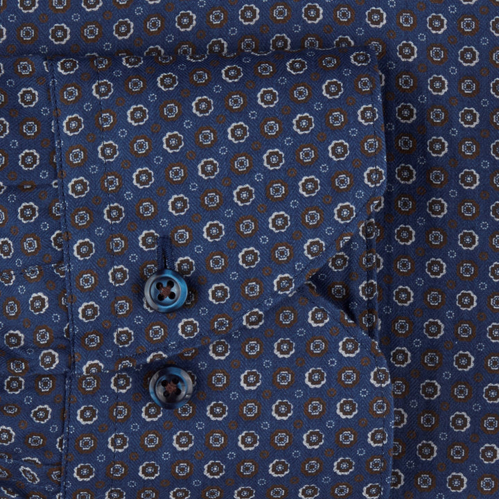 Navy/Brown Geometric Patterned Fitted Body Shirt - Stenströms - Boutique Jacques Last Call