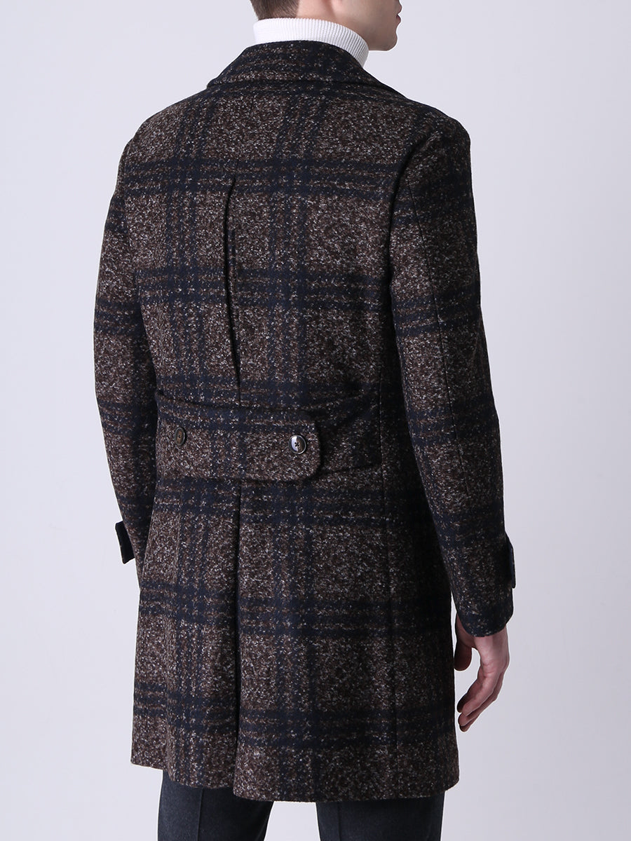 Dark Brown Check Tartan Jersey Wool Coat - Boutique Jacques Last Call