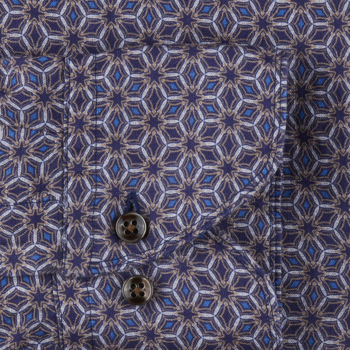 Blue Medallion Slimline Linen Shirt - Stenströms - Boutique Jacques Last Call