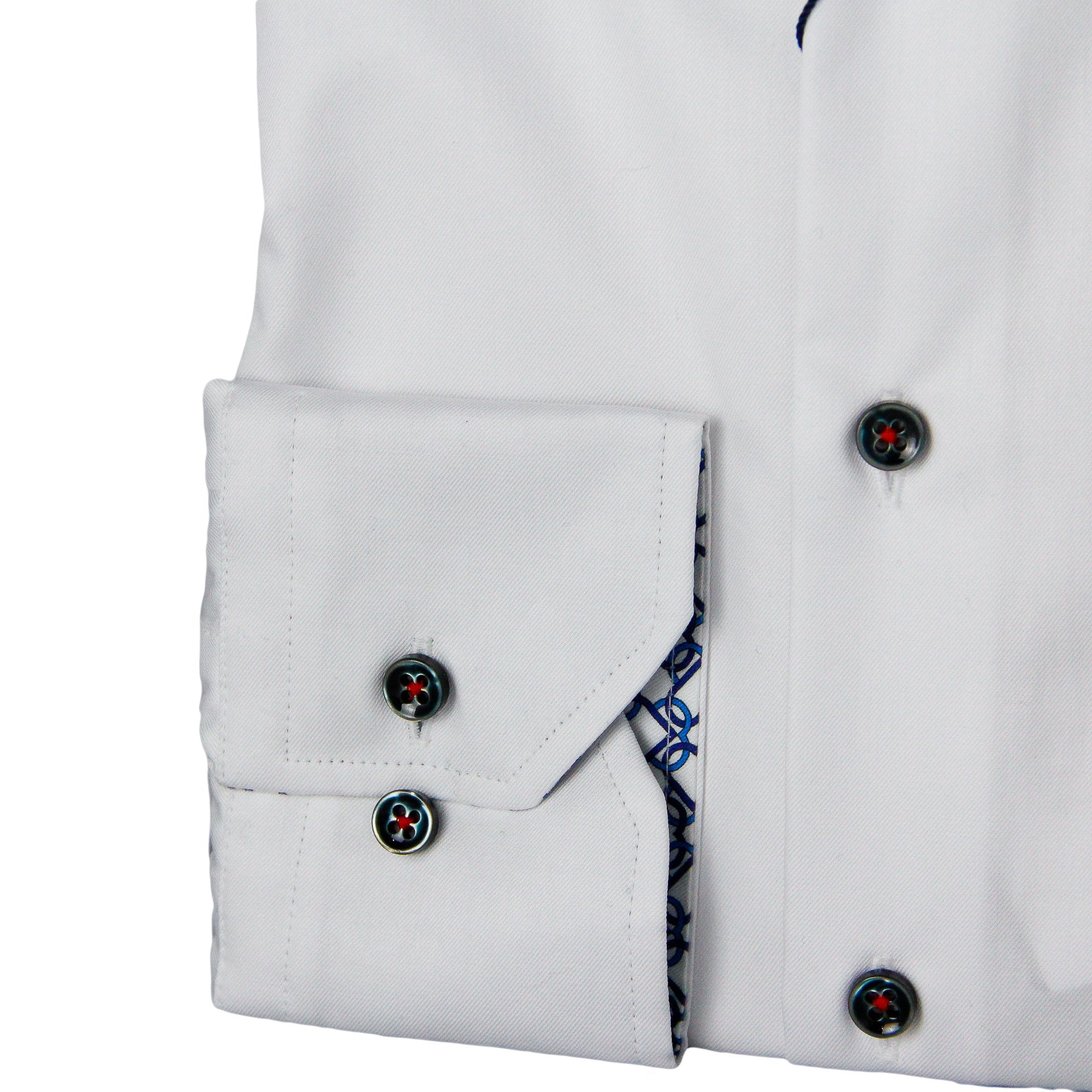 White w/ Contrast Details & Heart Motif Trim Fitted Body Shirt - Stenströms