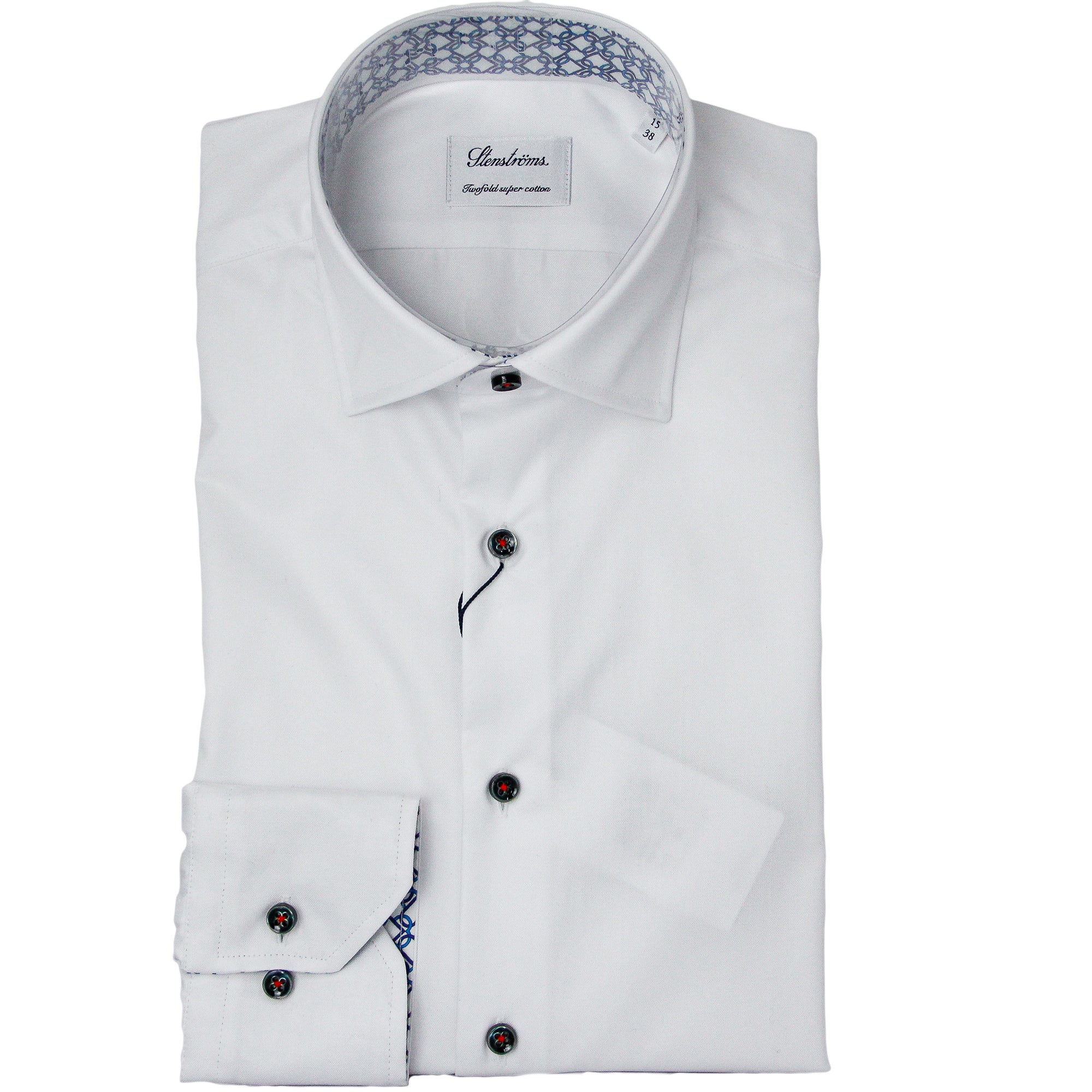 White w/ Contrast Details & Heart Motif Trim Fitted Body Shirt - Stenströms