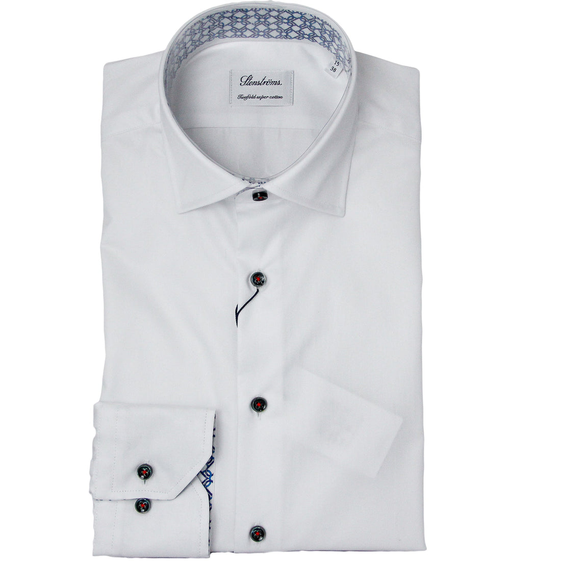 White w/ Contrast Details & Heart Motif Trim Fitted Body Shirt - Stenströms