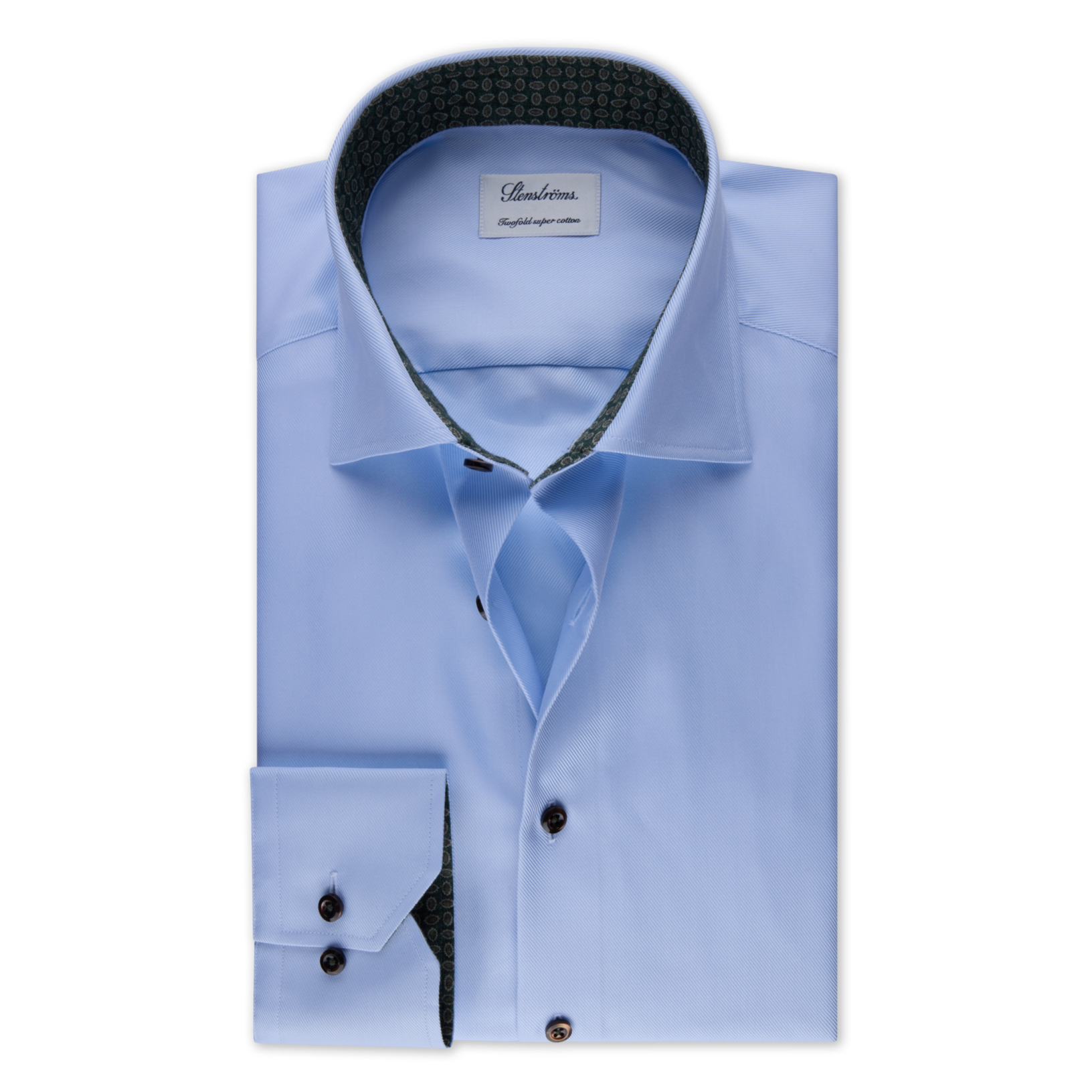 Blue Textured Twill Fitted Body Shirt w/ Contrast Details - Stenströms