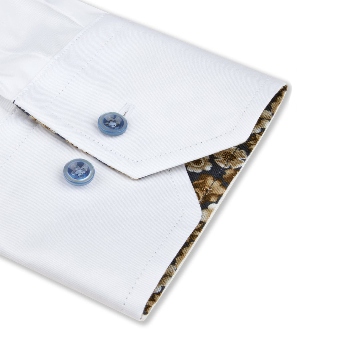 White w/ Floral Contrast Twill Fitted Body Shirt - Stenströms