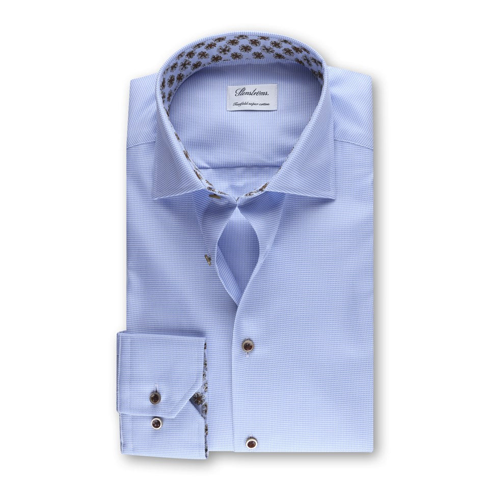 Light Blue Twill Contrast Shirt Fitted Body - Stenströms
