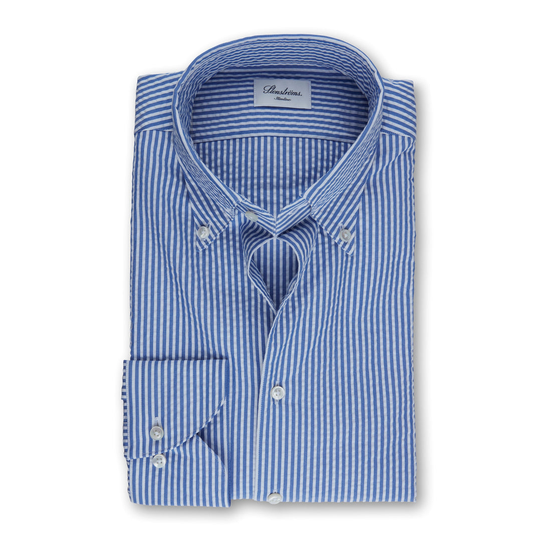 Blue Striped Seersucker Slimline Shirt - Stenströms - Boutique Jacques Last Call