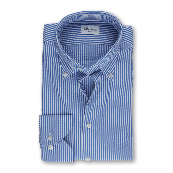 Blue Striped Seersucker Slimline Shirt - Stenströms - Boutique Jacques Last Call