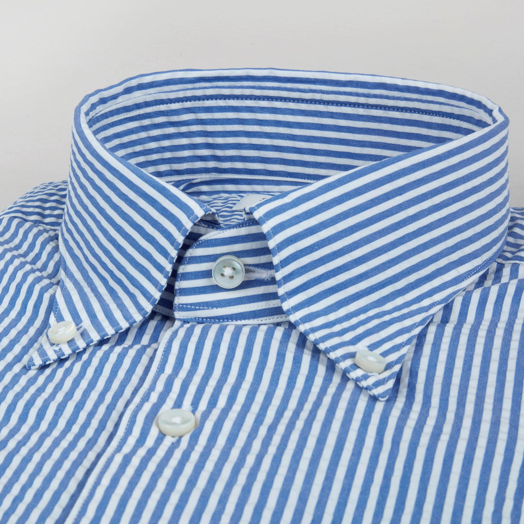 Blue Striped Seersucker Slimline Shirt - Stenströms - Boutique Jacques Last Call