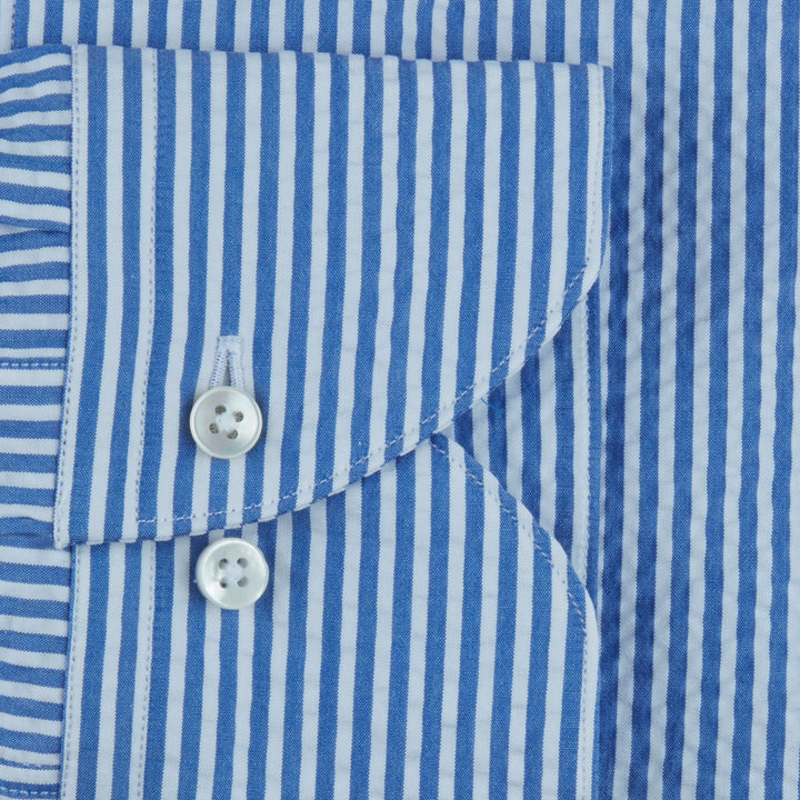 Blue Striped Seersucker Slimline Shirt - Stenströms - Boutique Jacques Last Call