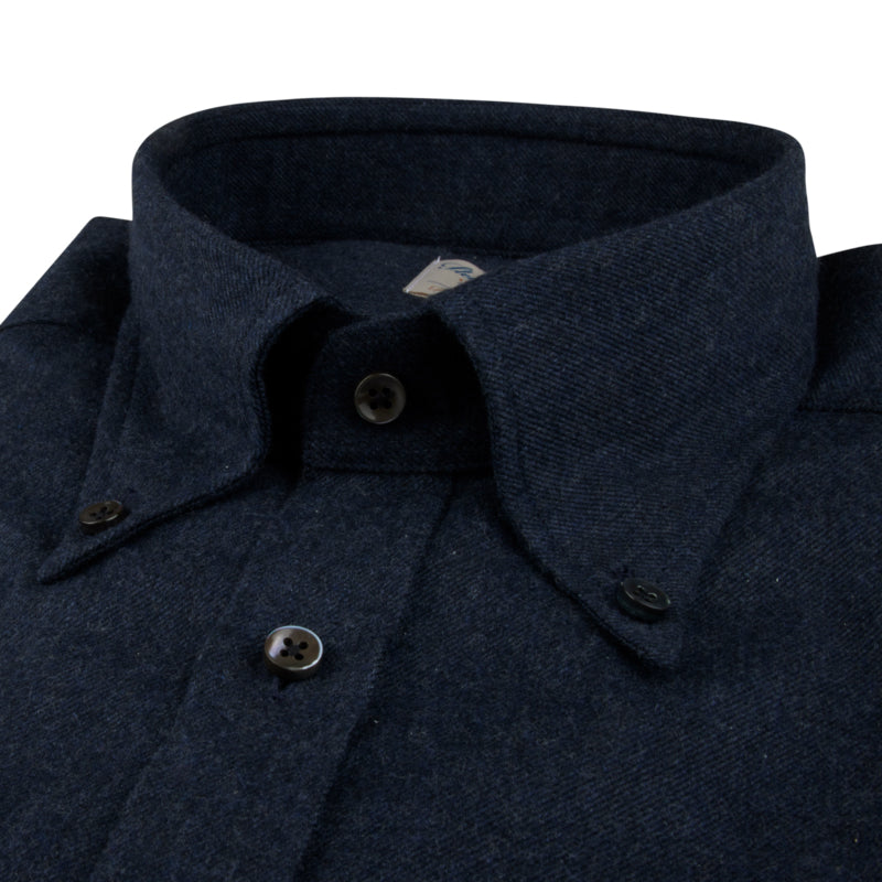 Navy Blue Flannel Slimline Casual Shirt - Stenströms