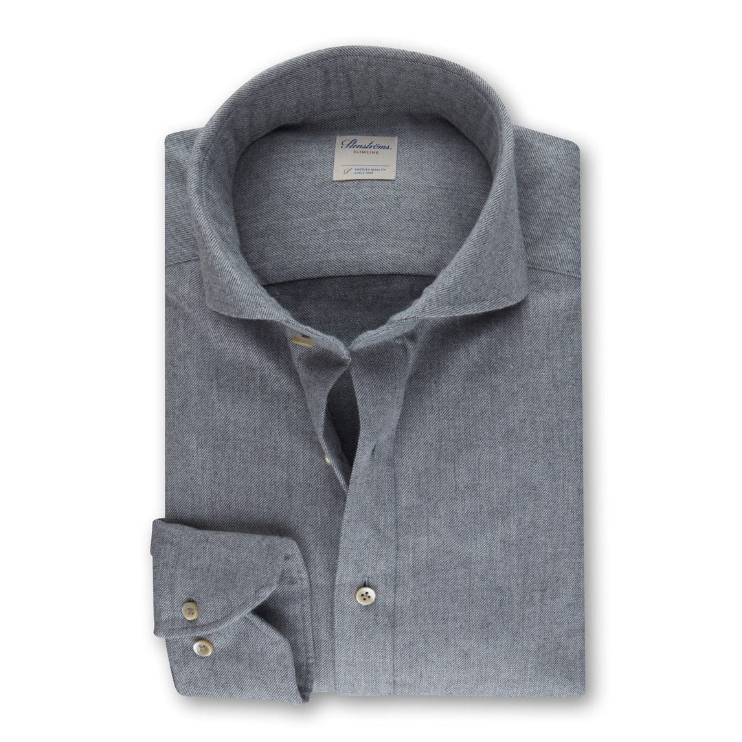 Casual Grey Flannel Shirt Slimline - Stenströms - Boutique Jacques Last Call