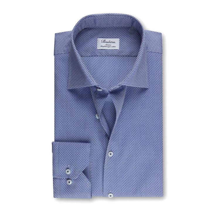 Blue Patterned Slimline Shirt- Stenströms - Boutique Jacques Last Call
