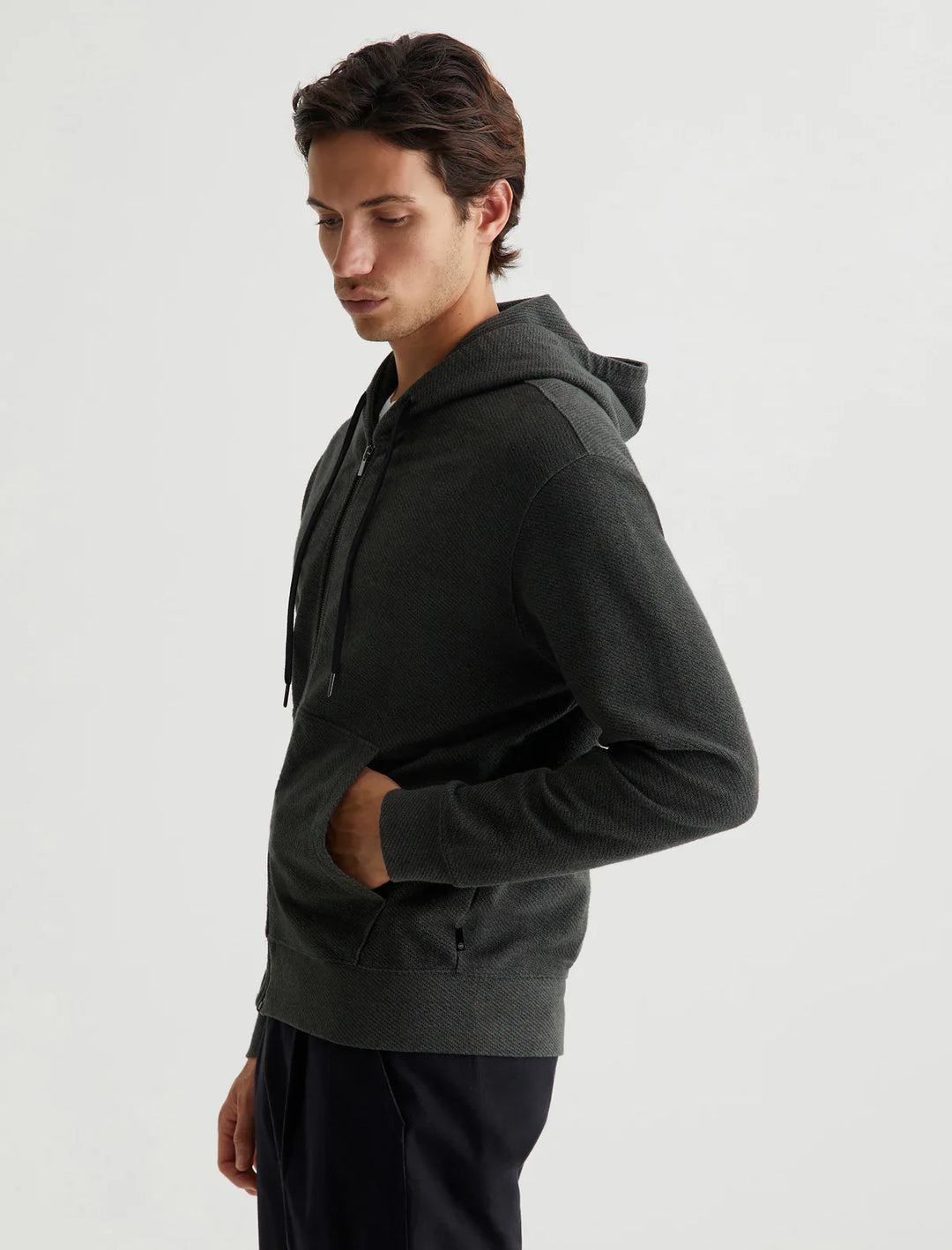 Cotton Speckled Twill Forest Moss Full-Zip Arc Hoodie - AG