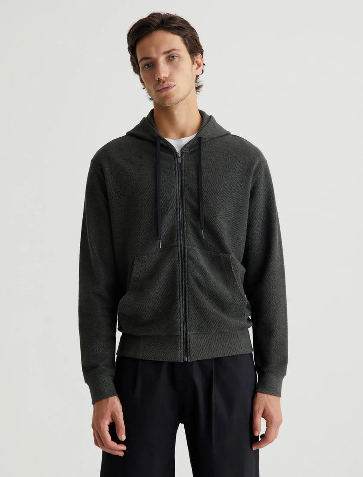 Cotton Speckled Twill Forest Moss Full-Zip Arc Hoodie - AG