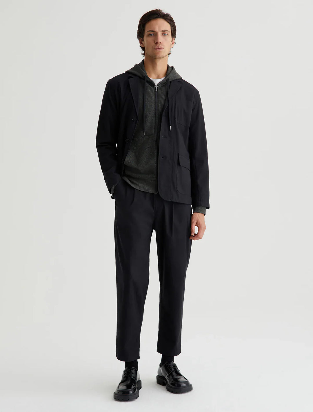 Cotton Speckled Twill Forest Moss Full-Zip Arc Hoodie - AG