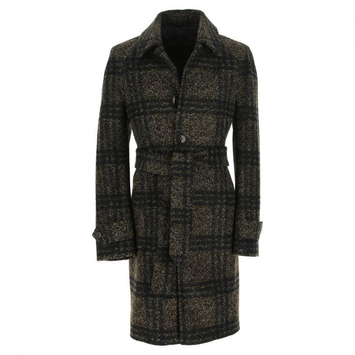 Dark Brown Check Tartan Jersey Wool Coat - Boutique Jacques Last Call