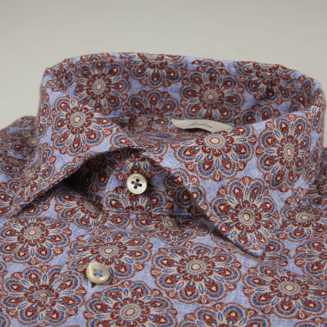 Red Patterned Linen Fitted Body Shirt - Stenströms - Boutique Jacques Last Call