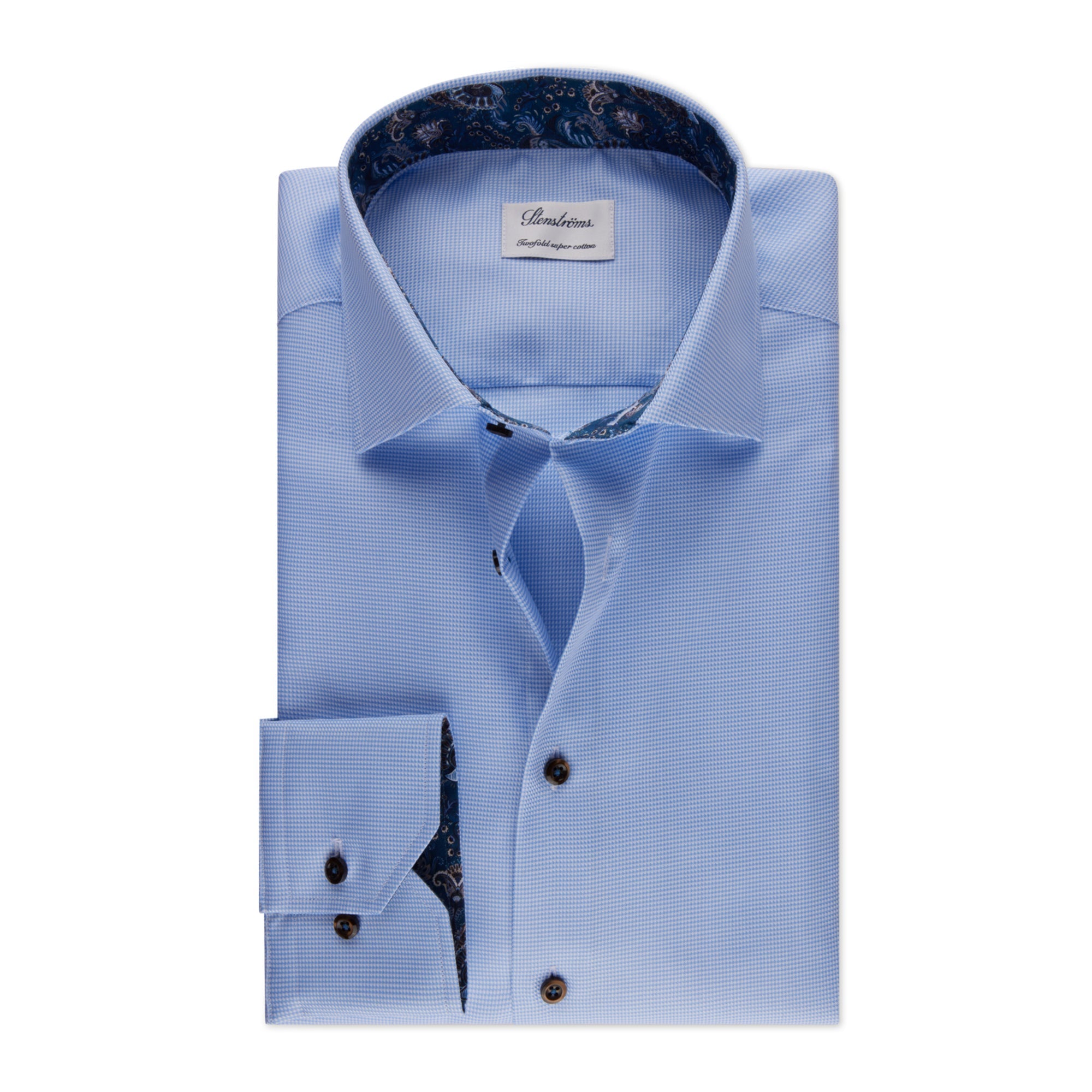 Light Blue w/ Contrast Twill Slimline Shirt - Stenströms