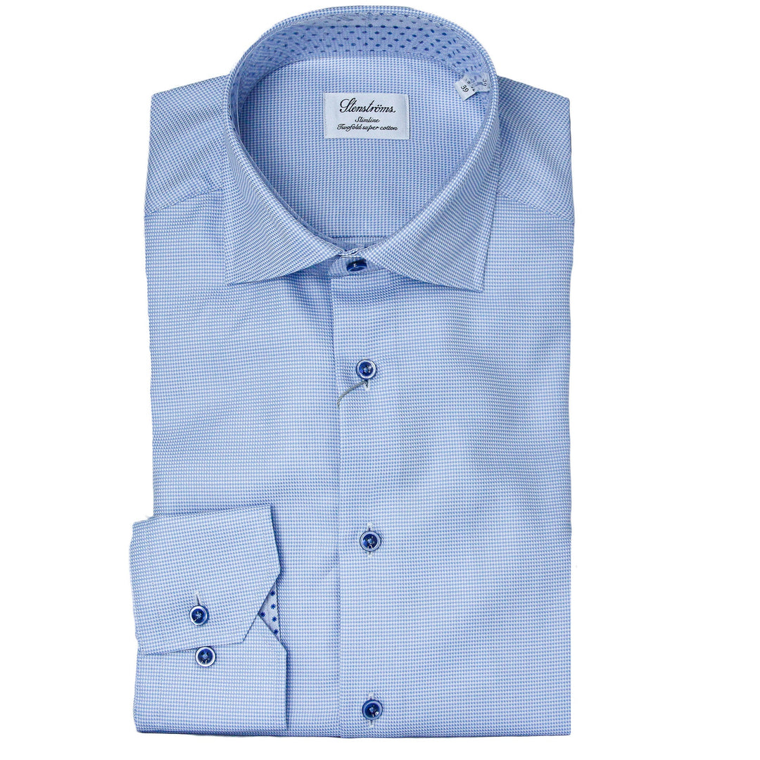 Light Blue w/ Contrast Buttons & Trim Slimline Shirt - Stenströms