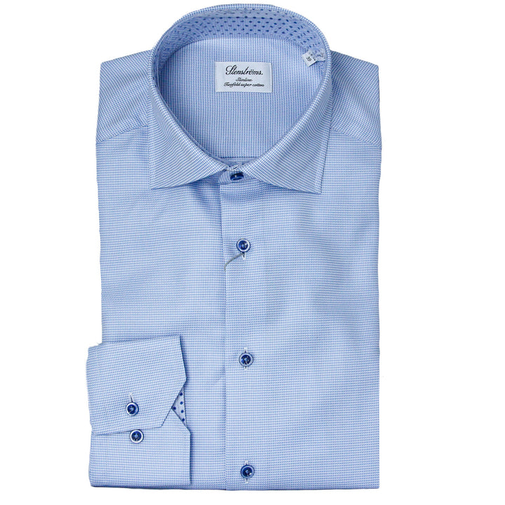 Light Blue w/ Contrast Buttons & Trim Slimline Shirt - Stenströms