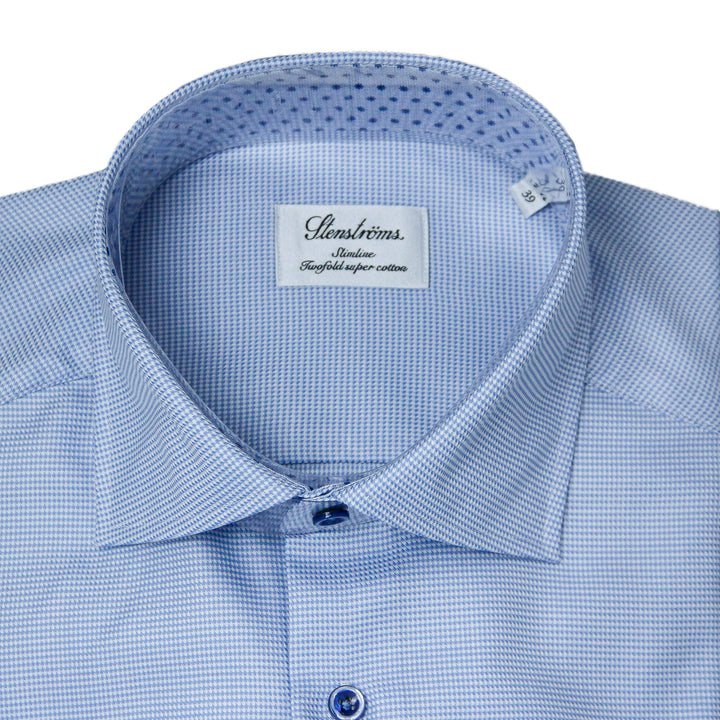 Light Blue w/ Contrast Buttons & Trim Slimline Shirt - Stenströms