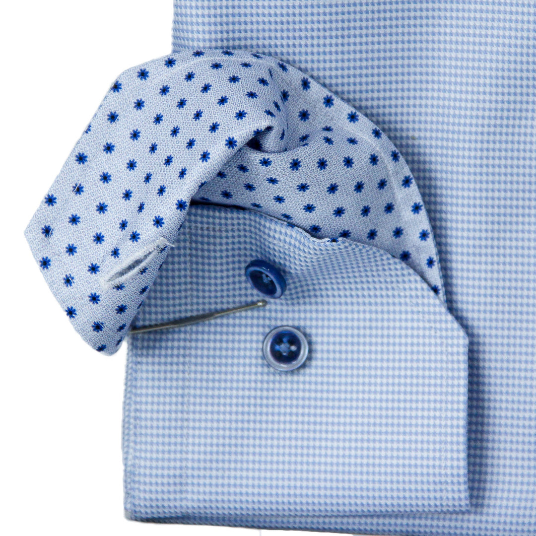 Light Blue w/ Contrast Buttons & Trim Slimline Shirt - Stenströms