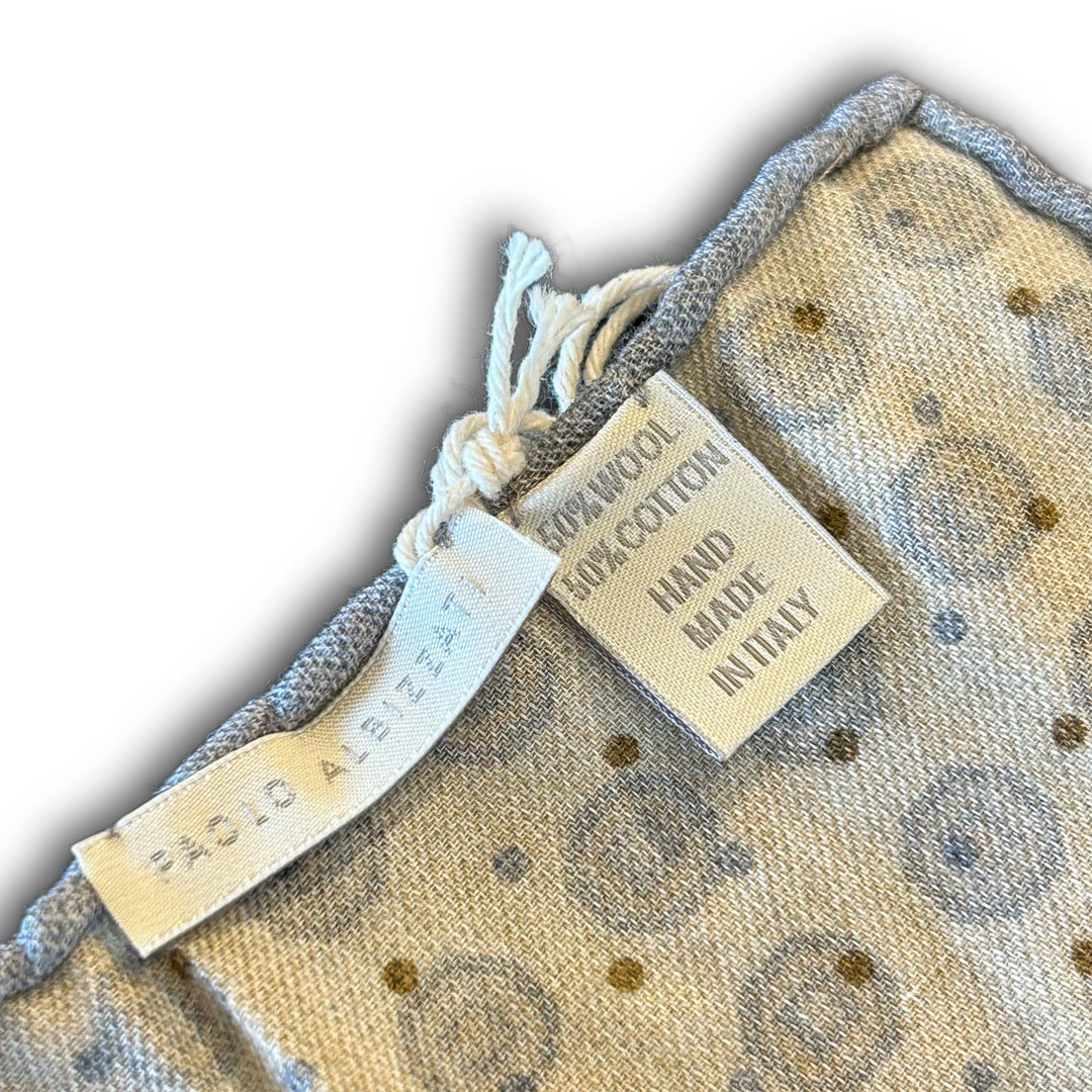 Off-White Medallion Geometric Print Wool-Cotton Reversible Hankie - Paolo Albizzati