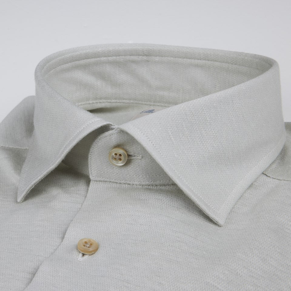 Casual Light Beige Linen Jersey Stretch Shirt - Stenströms - Boutique Jacques Last Call