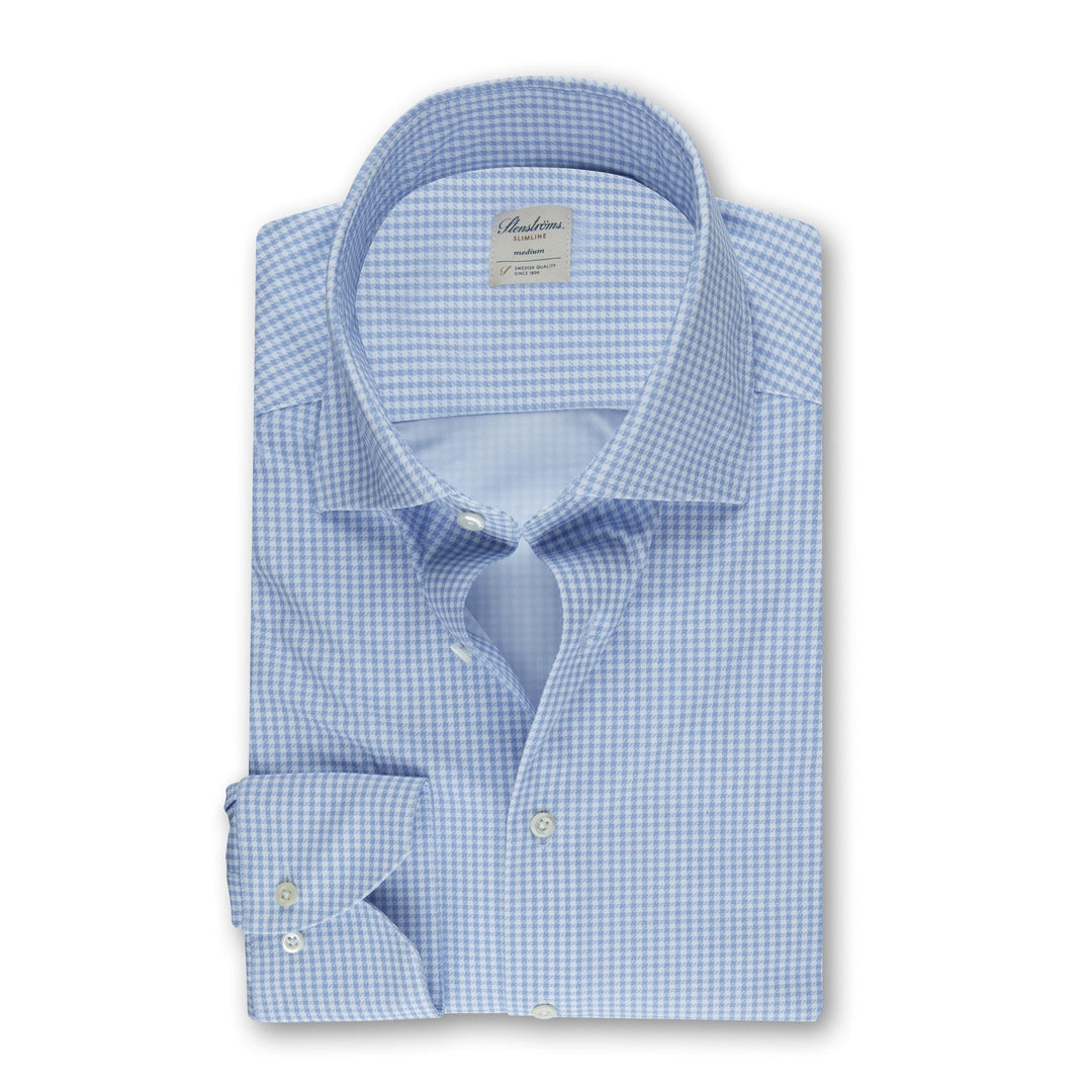 Casual Light Blue Checked Jersey Shirt - Stenströms - Boutique Jacques Last Call