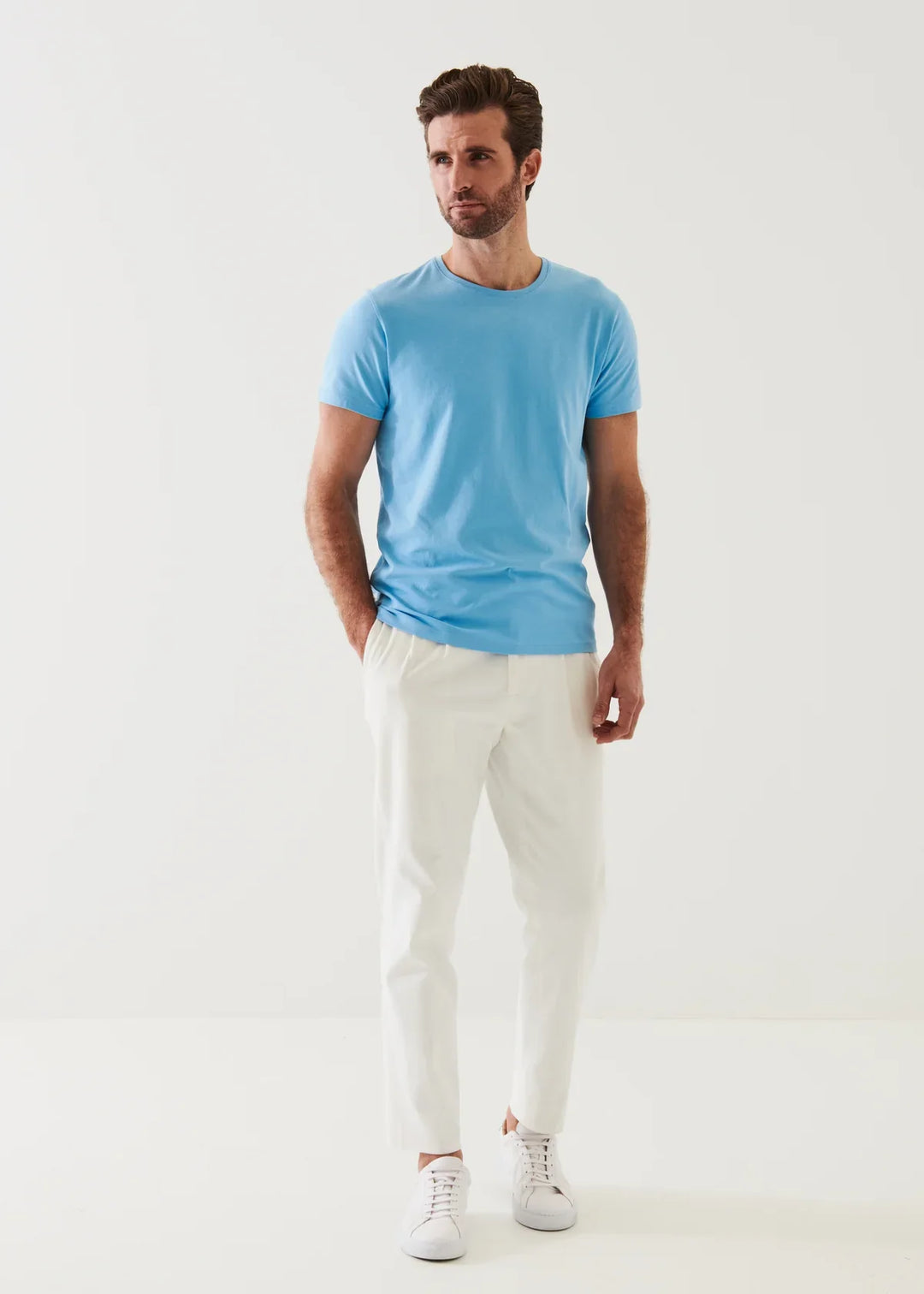 Light Blue Pima Stretch Short Sleeve Crew Neck T Shirt - Patrick Assaraf - Boutique Jacques Last Call