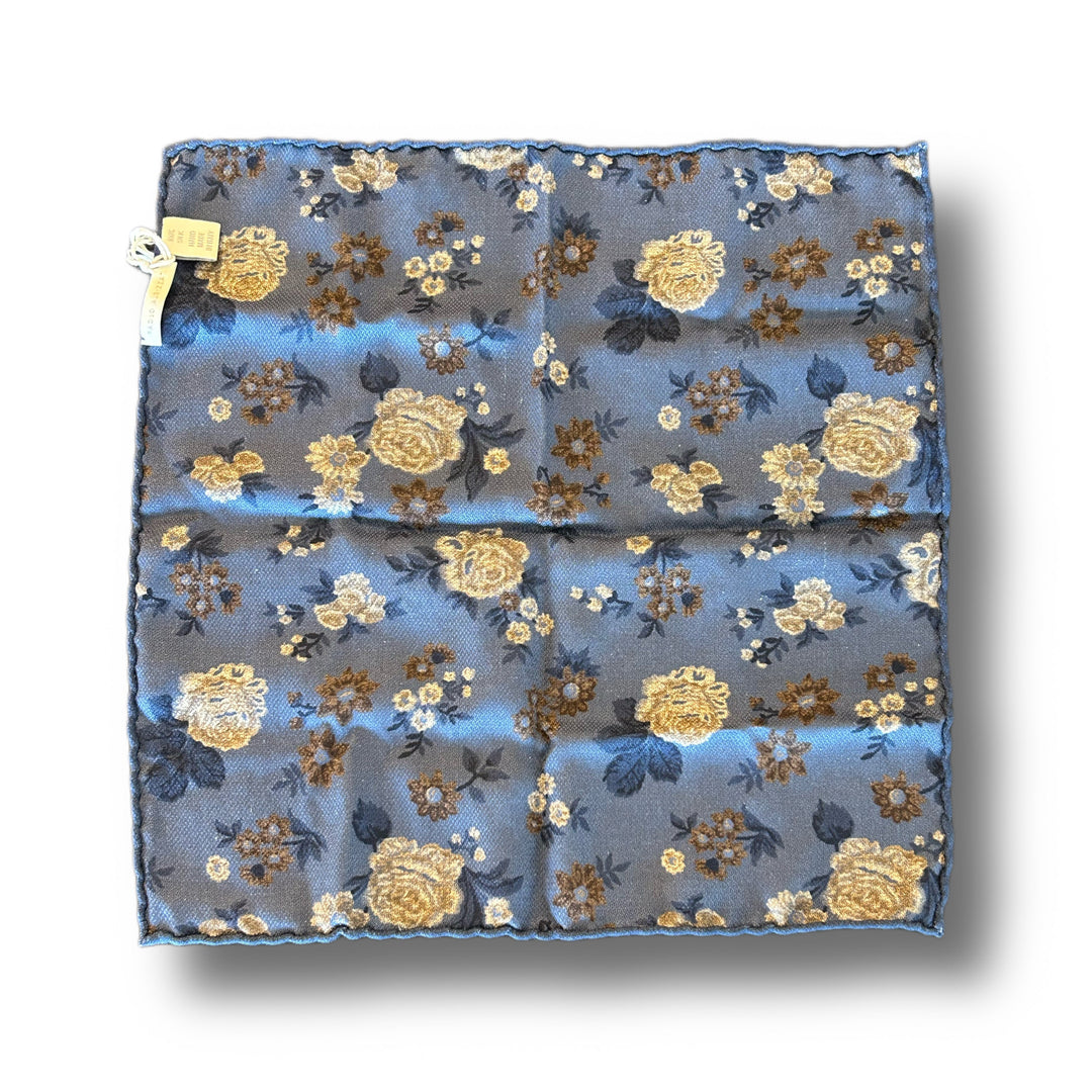 Mid Blue Paisley Silk Reversible Pocket Square - Paolo Albizzati