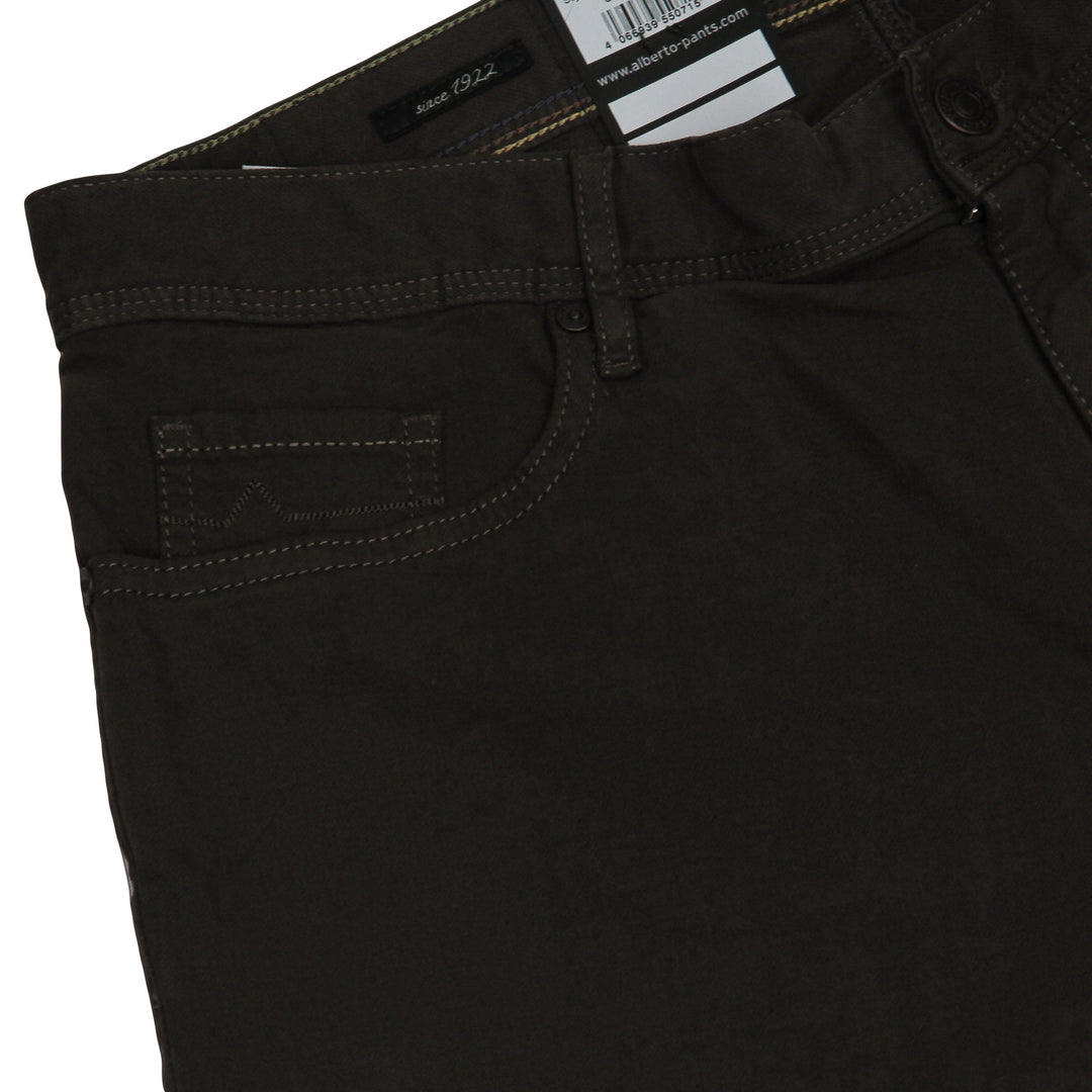 Coffee Brown Pipe Regular Fit Cotton Twill Pants - ALBERTO