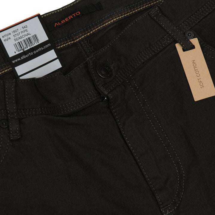 Coffee Brown Pipe Regular Fit Cotton Twill Pants - ALBERTO