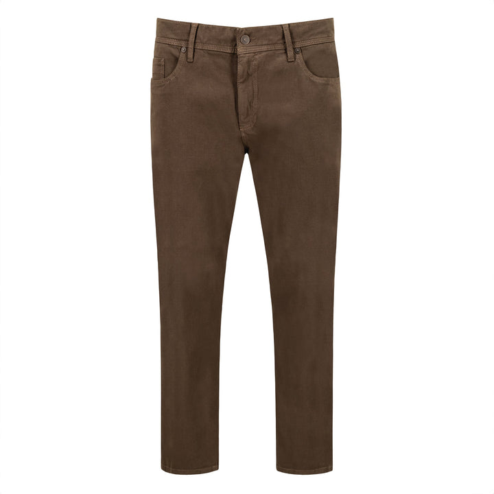 Coffee Brown Pipe Regular Fit Cotton Twill Pants - ALBERTO