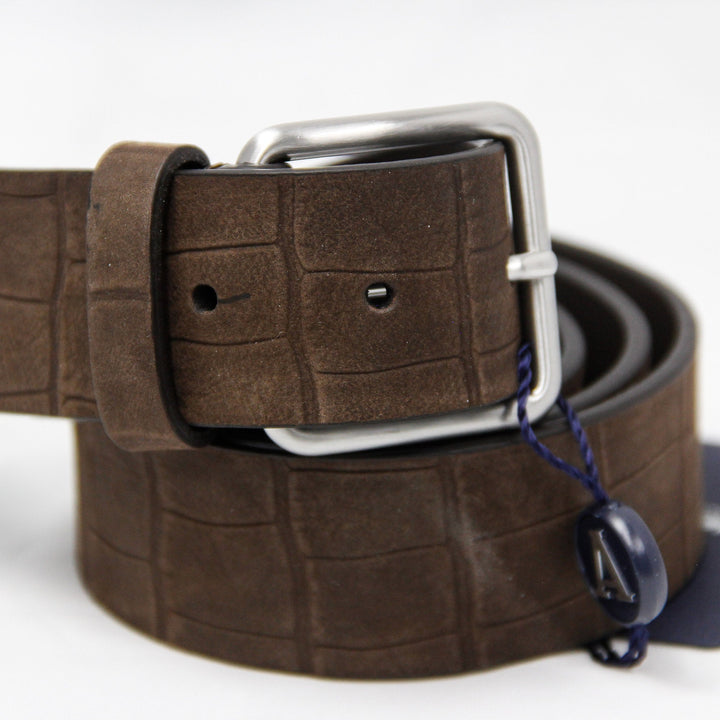 Brown Soft Nubuck Faux Croc Leather Belt - Anderson's - Boutique Jacques Last Call