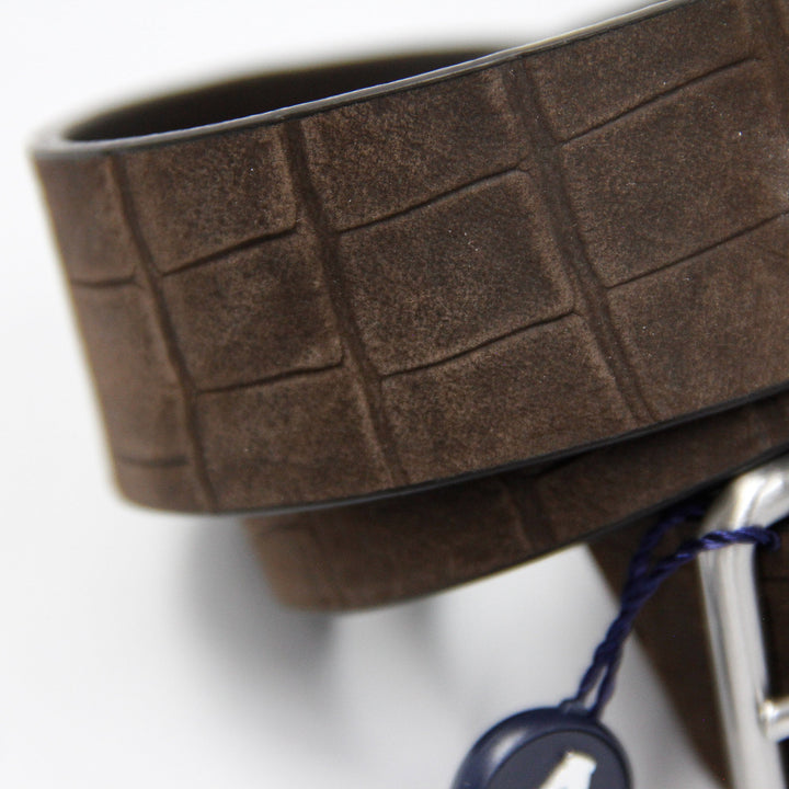 Brown Soft Nubuck Faux Croc Leather Belt - Anderson's - Boutique Jacques Last Call