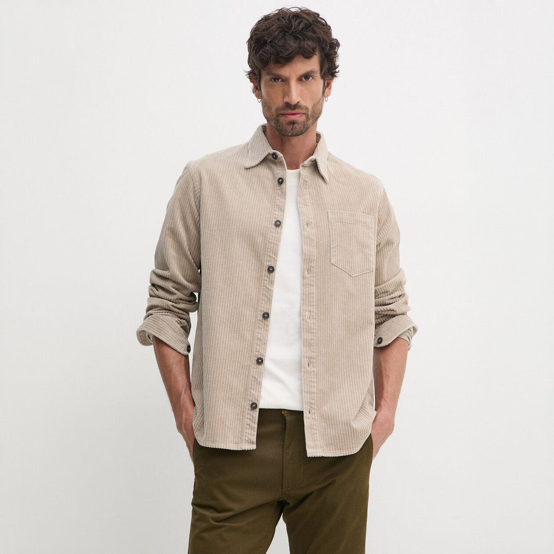 Beige Cotton-Stretch Corduroy Overshirt w/ Moon Badge - Paul & Shark - Boutique Jacques Last Call
