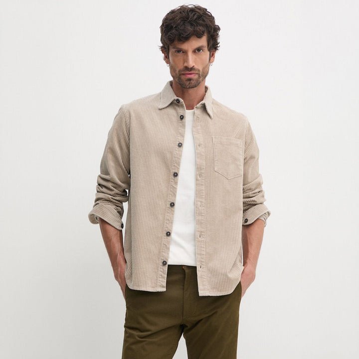 Beige Cotton-Stretch Corduroy Overshirt w/ Moon Badge - Paul & Shark - Boutique Jacques Last Call