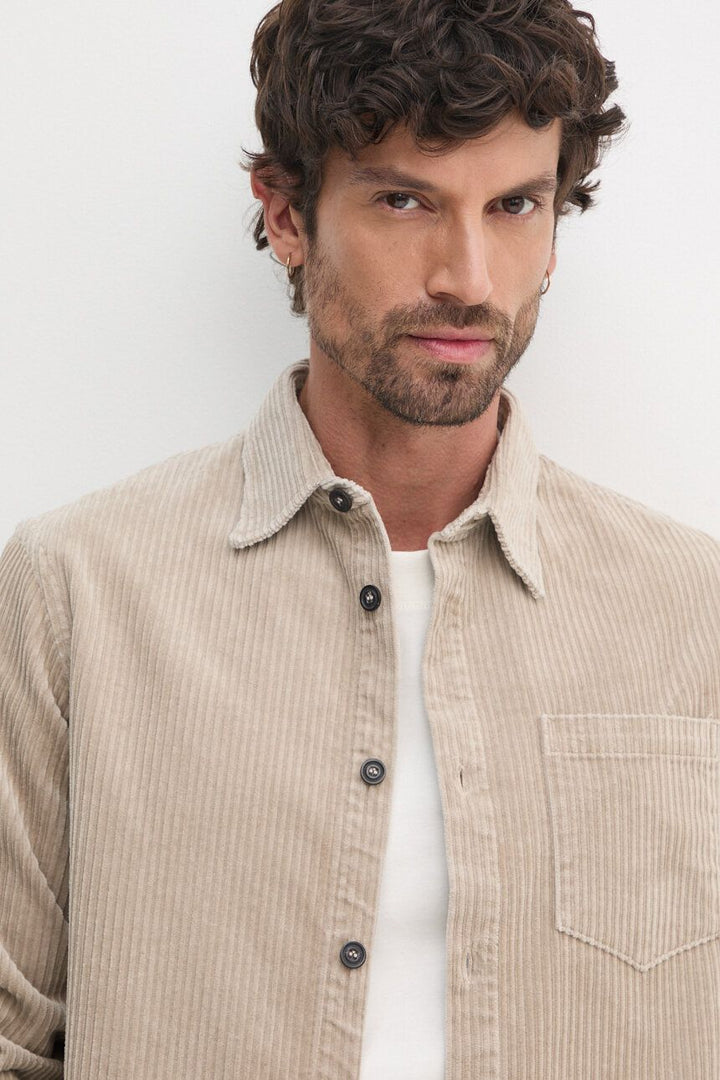Beige Cotton-Stretch Corduroy Overshirt w/ Moon Badge - Paul & Shark - Boutique Jacques Last Call