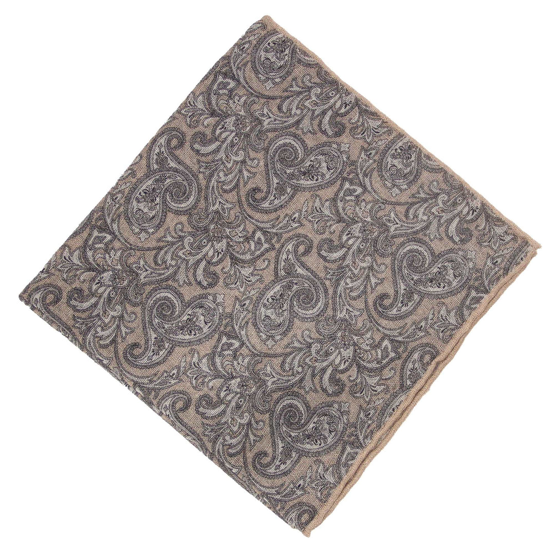 Almond and Gray Wool-Silk Paisley Hankie - Paolo Albizzati