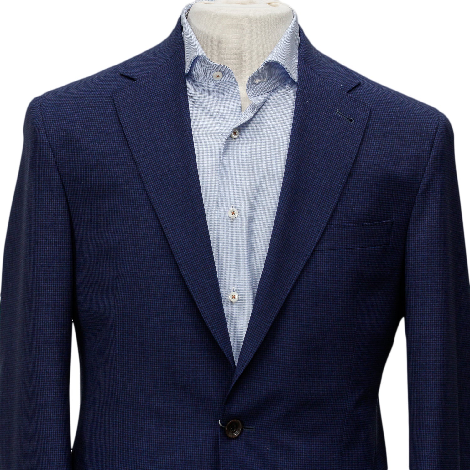 Blue Micro Check Dallas Contemporary Fit Unconstructed Wool Suit - Jack Victor - Boutique Jacques Last Call