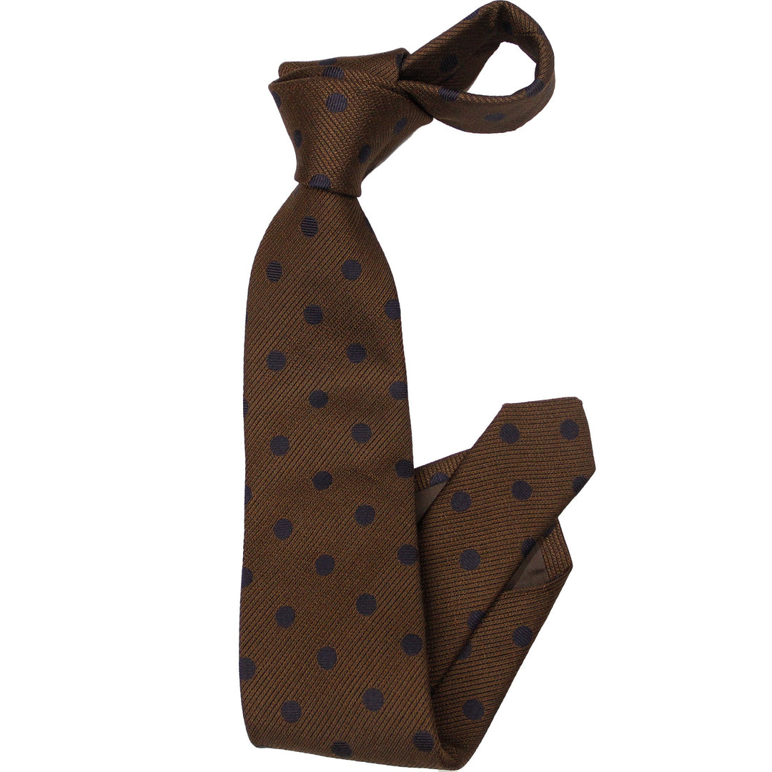 Coffee Brown Polka Dot Silk Woven Tie - Paolo Albizzati