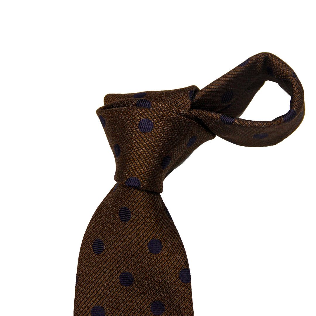 Coffee Brown Polka Dot Silk Woven Tie - Paolo Albizzati