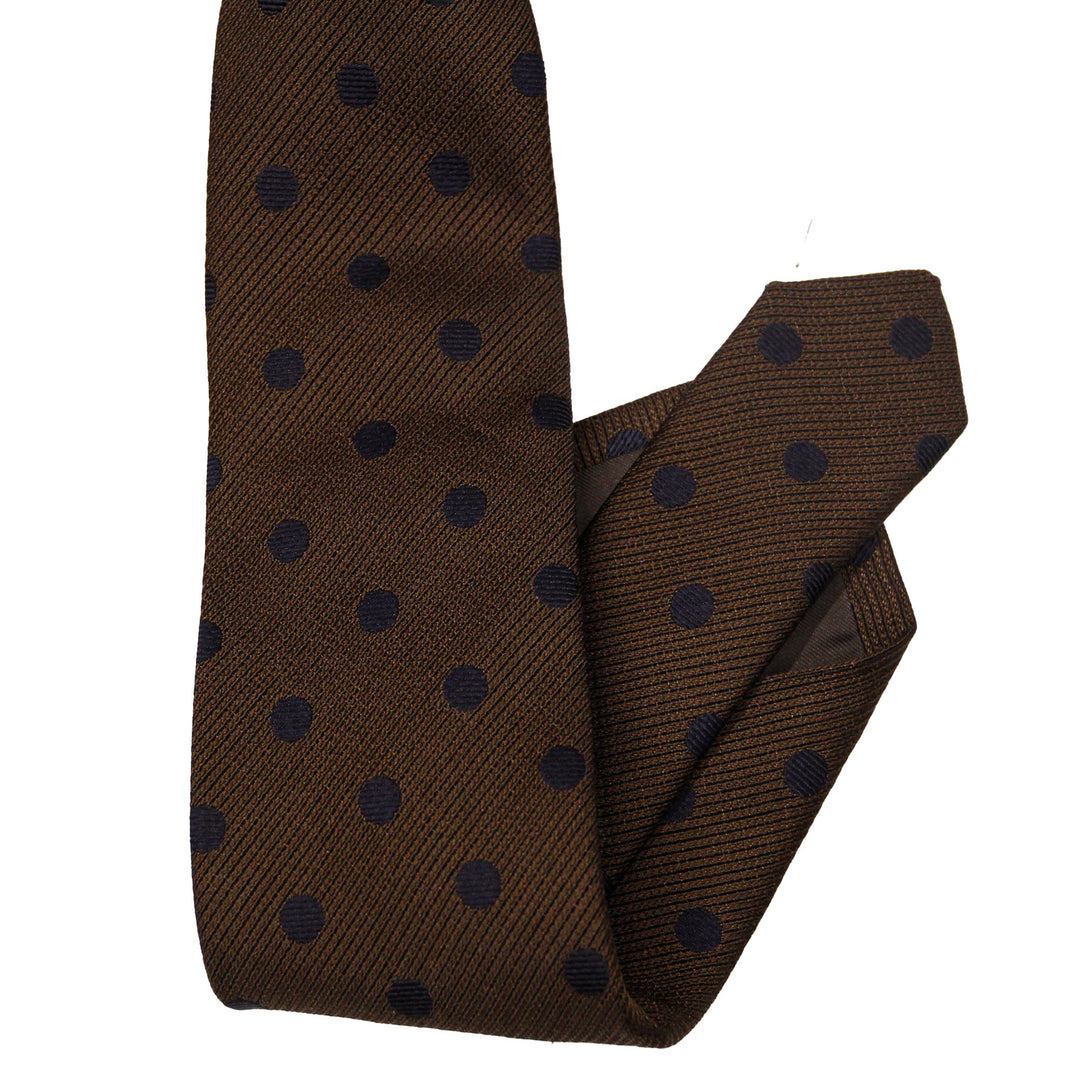 Coffee Brown Polka Dot Silk Woven Tie - Paolo Albizzati