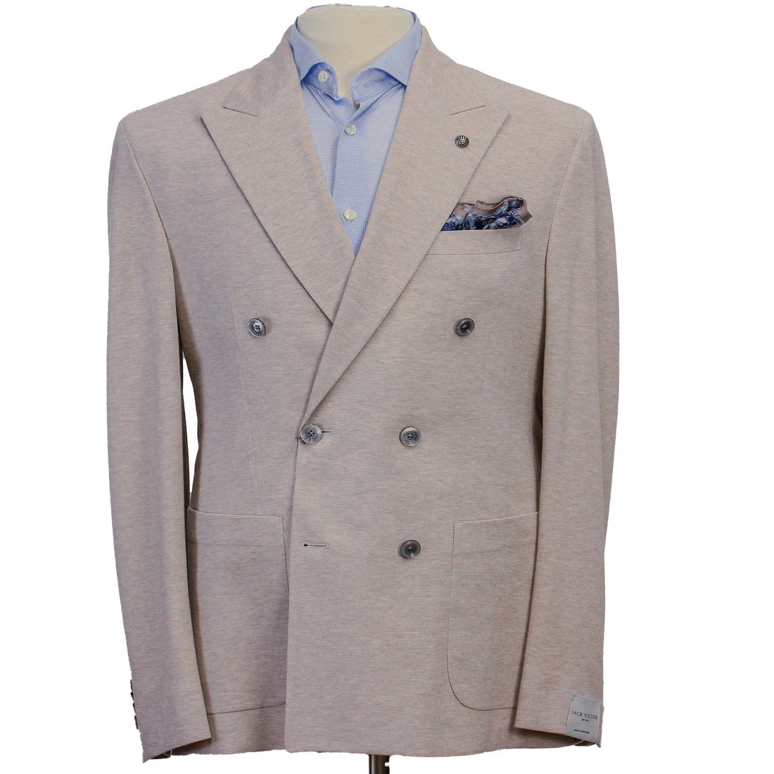 Oatmeal Double Breasted Hall Contemporary Fit Cotton Knit Sport Jacket - Jack Victor