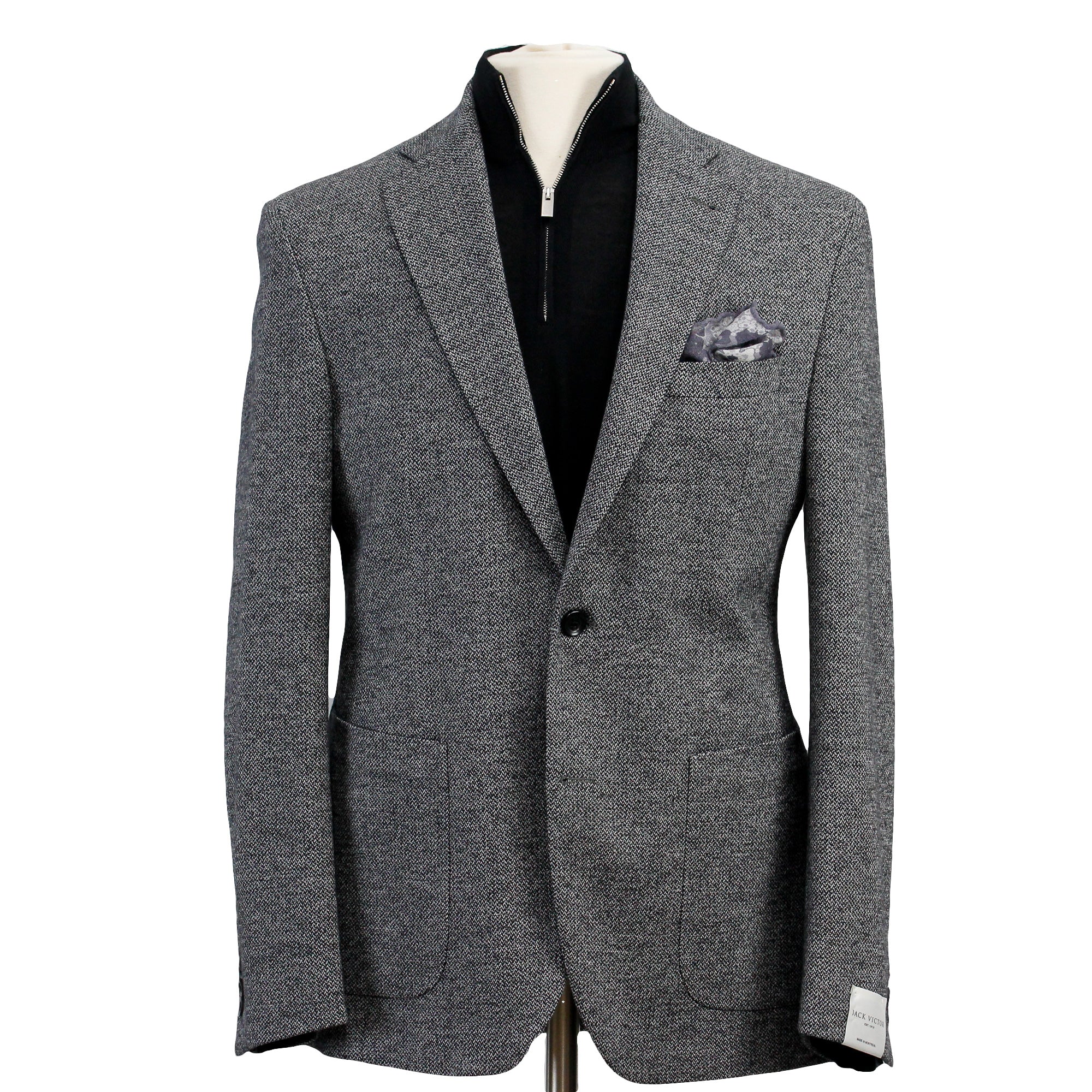 Gray Herringbone Hampton Contemporary Fit Cotton-Wool Knit Jacket - Jack Victor - Boutique Jacques Last Call
