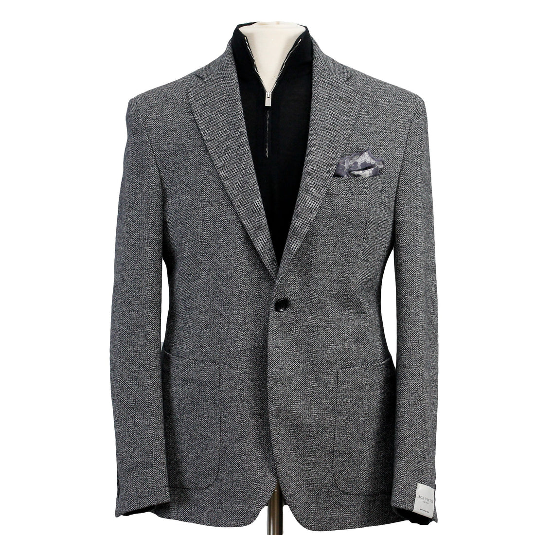 Gray Herringbone Hampton Contemporary Fit Cotton-Wool Knit Jacket - Jack Victor - Boutique Jacques Last Call